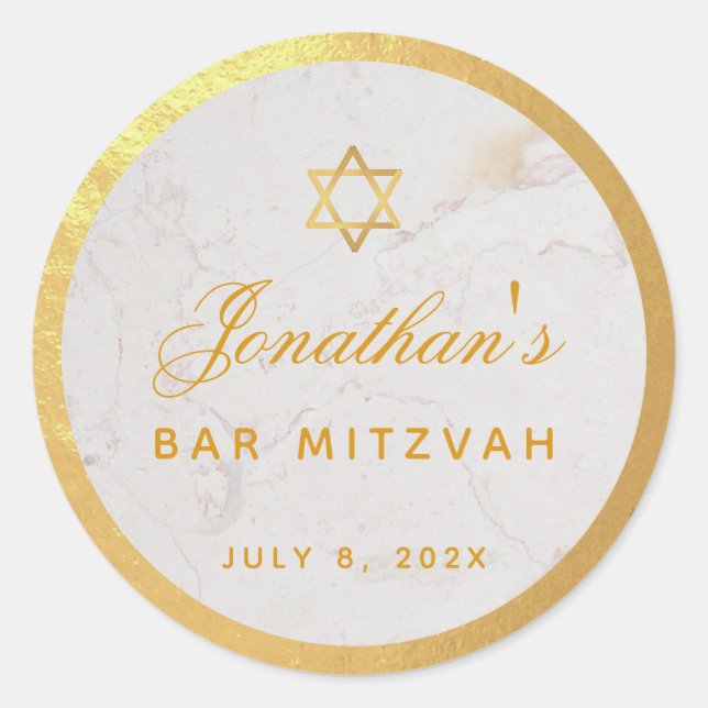 Adesivo Bar Mitzvah Elegante Faux Dourado Calliografia Mar (Frente)