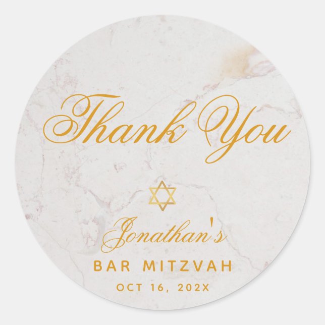 Adesivo Bar Mitzvah Elegante Obrigado Dourado Marble (Frente)