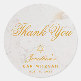 Adesivo Bar Mitzvah Elegante Obrigado Dourado Marble