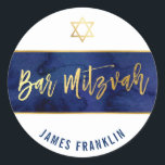 Adesivo BAR MITZVAH escrevendo de ouro azul-aquarela moder<br><div class="desc">pelo kat massard >> WWW.SIMPLYSWEETPAPERIE.COM << *** NOTA - O EFEITO DO FOLHO DE OURO SHINY É UMA IMAGEM IMPRESSA *** - - - - - - - - - - - - - - - - - - - - - - - - - - - - - -...</div>