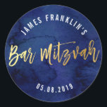 Adesivo BAR MITZVAH escrevendo de ouro azul-aquarela moder<br><div class="desc">pelo kat massard >> WWW.SIMPLYSWEETPAPERIE.COM << *** NOTA - O EFEITO DO FOLHO DE OURO SHINY É UMA IMAGEM IMPRESSA *** - - - - - - - - - - - - - - - - - - - - - - - - - - - - - -...</div>