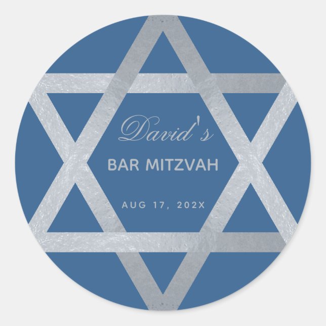 Adesivo Bar Mitzvah Estrela de David Classic Blue Faux Sil (Frente)