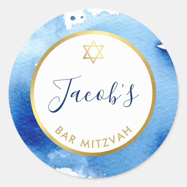 Adesivo BAR MITZVAH - estrela dourada - cor azul-escura in (Frente)