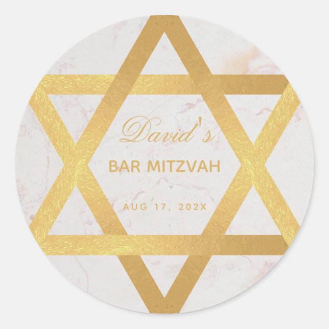 Adesivo Bar Mitzvah Faux Estrela Dourada de David Script M (Frente)