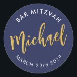 Adesivo BAR MITZVAH favorece a caligrafia do marinho<br><div class="desc">pelo selo do massard Sticker do Bar do seu filho / Bat Mitzvah - use como selos de envelope ou favores para vestir a recepção.</div>