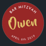 Adesivo BAR MITZVAH favorece o ouro vermelho burguês moder<br><div class="desc">pelo selo do massard Sticker do Bar Mitzvah do seu filho - use como selos de envelopes ou favores para vestir a recepção.</div>