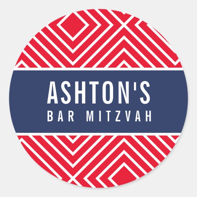 Adesivo BAR MITZVAH - marinho geométrico simples vermelho (Frente)