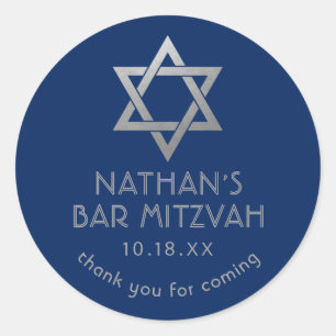 Adesivo Bar Mitzvah Obrigado Estrela Prateada Azul de Davi