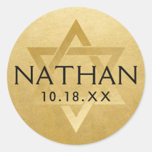Adesivo Bar Mitzvah Ouro Bat Mitzvah Estrela de Davi Nome