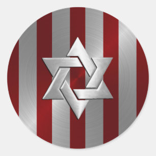 Adesivo Bar Mitzvah Red e Silver Stripe Star de David