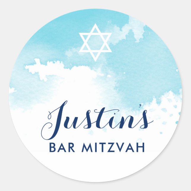 Adesivo BAR MITZVAH SEAL estrela moderna aqua azul (Frente)