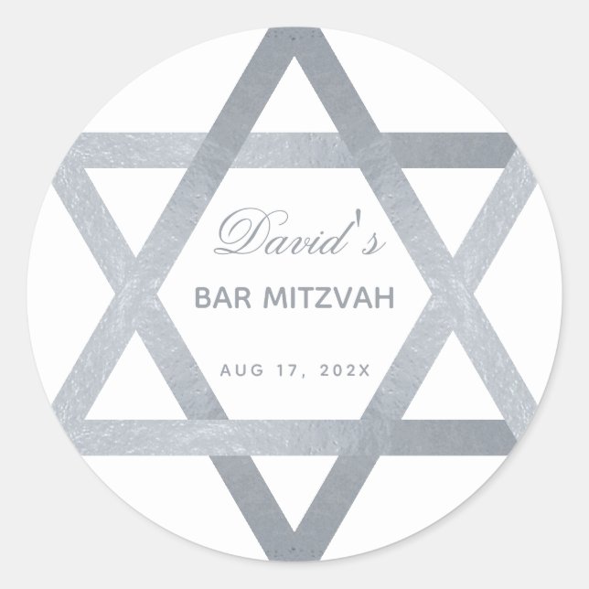 Adesivo Bar Mitzvah Star da Cinza David Faux Silver Script (Frente)