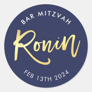 Adesivo BAR PERSONALIZADO Mitzvah marinho + ouro para RONI