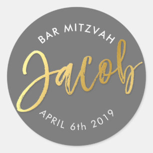 Adesivo BAR PERSONALIZADO Mitzvah para cinzas Jacob + ouro