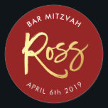 Adesivo BAR PERSONALIZADO Mitzvah para Ross red   faux gol<br><div class="desc">*** NOTA - O EFEITO DA FOLHA DE OURO É UMA IMAGEM IMPRESSA *** - - - - - - - - - - - - CONTATE ME para o "tipo de efeito da folha de ouro falsa" personalizado Ame o design, mas gostaria de ver algumas mudanças - outro esquema...</div>