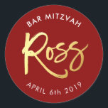 Adesivo BAR PERSONALIZADO Mitzvah para Ross red   faux gol<br><div class="desc">*** NOTA - O EFEITO DA FOLHA DE OURO É UMA IMAGEM IMPRESSA *** - - - - - - - - - - - - CONTATE ME para o "tipo de efeito da folha de ouro falsa" personalizado Ame o design, mas gostaria de ver algumas mudanças - outro esquema...</div>