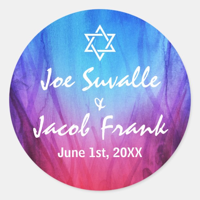 Adesivo Bar redondo Mitzvah Stickers | Vermelho Azul | Gel (Frente)