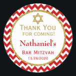 Adesivo Bar Vermelho Dourado Mitzvah Obrigado Por Vir Marc<br><div class="desc">Etiquetas mitzvah do bar Elegante com gíria vermelha e branca com sofisticada trama de sotaque dourada e Estrela de David. Esses adesivos de etiquetas favoritos, de bar moderno e na moda mitzvah serão um sucesso para a celebração do seu filho. Dizem "Obrigado por vir" com o nome e a data...</div>