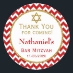 Adesivo Bar Vermelho Dourado Mitzvah Obrigado Por Vir Marc<br><div class="desc">Etiquetas mitzvah do bar Elegante com gíria vermelha e branca com sofisticada trama de sotaque dourada e Estrela de David. Esses adesivos de etiquetas favoritos, de bar moderno e na moda mitzvah serão um sucesso para a celebração do seu filho. Dizem "Obrigado por vir" com o nome e a data...</div>