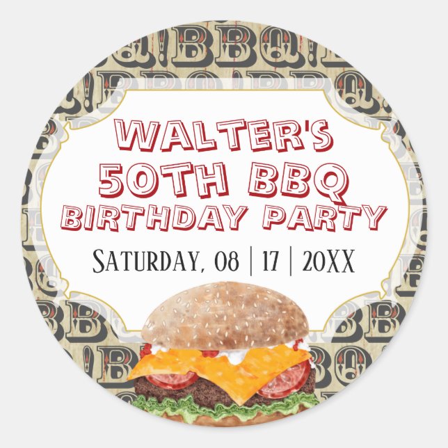 Adesivo Barbecue Cheeseburger Qualquer Idade Aniversário (Frente)