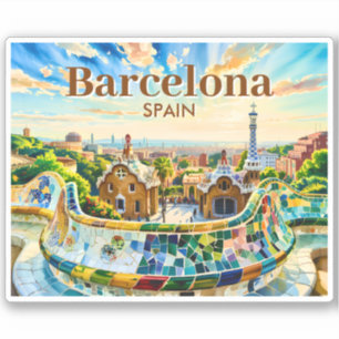 Adesivo Barcelona Espanha Aquarela Personalizada Parque Gü