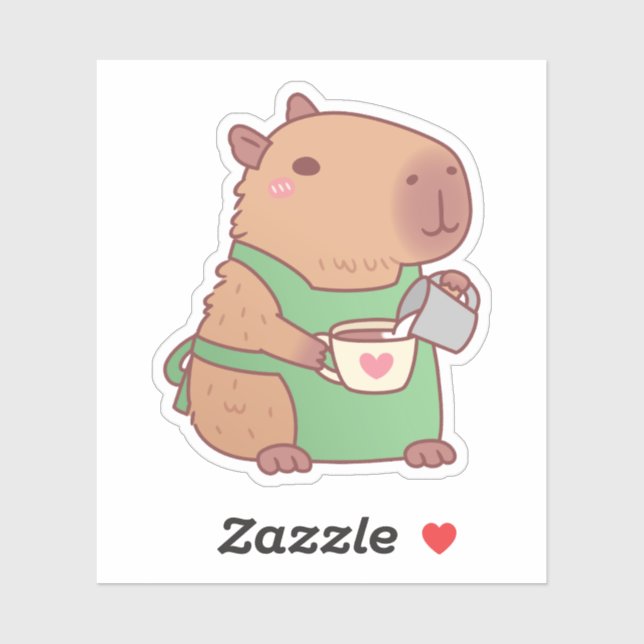 Adesivo Barista Capivara Fofa Fazendo Café (Folha)