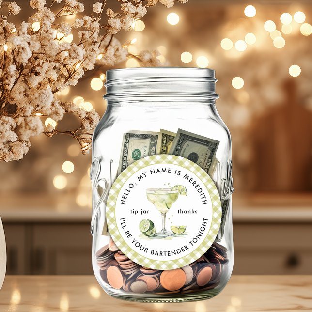 Adesivo Barman Margarita Cocktail Jar (Bartender Margarita Cocktail Theme Personalized Tip Jar Sticker)