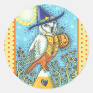 Adesivo BARN OWL FOLK ART, HALLOWETH BIRD STICKERS Round