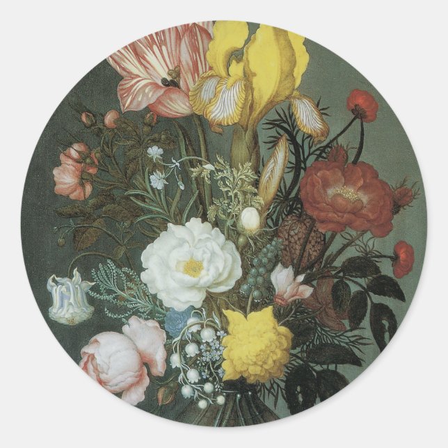 Adesivo Barroco Antigo, Buquê de Flores em Vaso de Vidro (Frente)