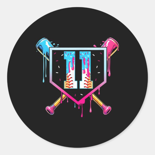 Adesivo Baseball 11 Year Old Ice Cream Drip 11th Birthday  (Frente)