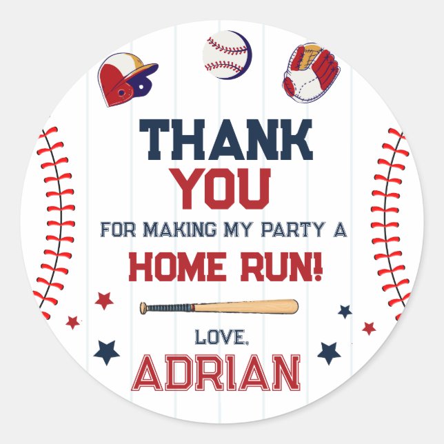 Adesivo Baseball Favor obrigado você Aniversário (Frente)