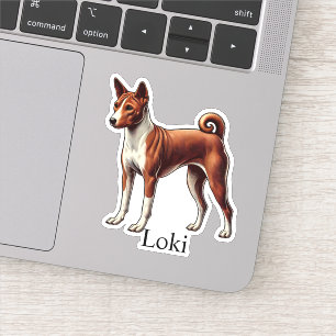 Adesivo Basenji Vermelho Branco Nome Personalizado Fofo