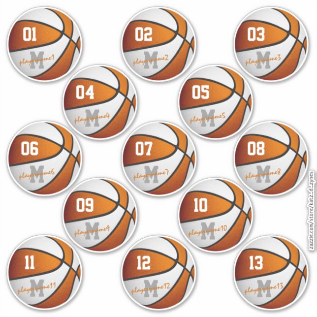 Adesivo basquete branco laranja 13 atletas de (Frente)