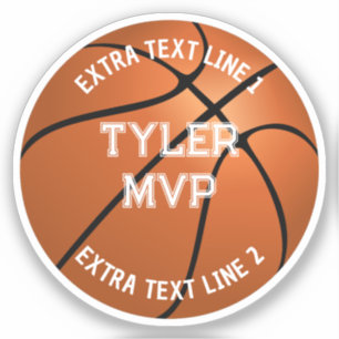 Adesivo Basquete, Nome da Criança, MVP/Número, 2 Linhas de
