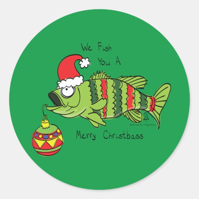 Adesivo Bass de Natal Engraçado Pesca Peixe Cartografia Bo (Frente)