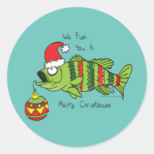 Adesivo Bass de Natal Engraçado Pesca Peixe Cartografia Bo