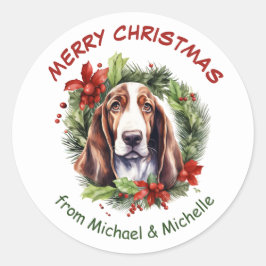 Adesivo Basset Hound Christmas Poinsettia Wreath