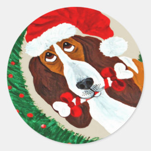 Adesivo Basset Hound Christmas Wreath