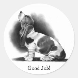 Adesivo BASSET HOUND STICKER: Bom Trabalho! ARTE DO LÁPIS