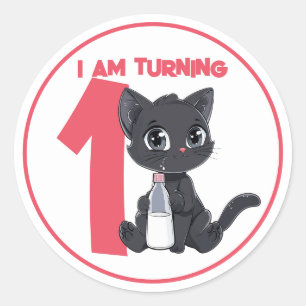 Adesivo Bastante Cartoon Black Cat Aniversário