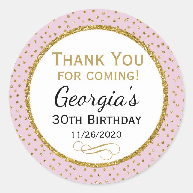 Adesivo Bastões De Aniversário Rosa Dourado Obrigado Etiqu (Frente)