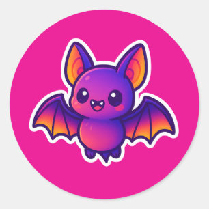 Adesivo Bat de Cartoon Bonito com Asas Roxas Vibrantes e G