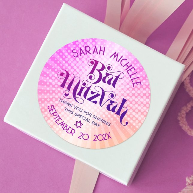 Adesivo Bat Mitzvah Bold Retro Boho Gradiente Laranja Rosa (Criador carregado)