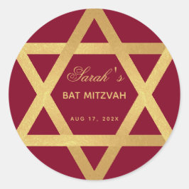 Adesivo Bat Mitzvah Burgundy Faux Gold Foil Star de David