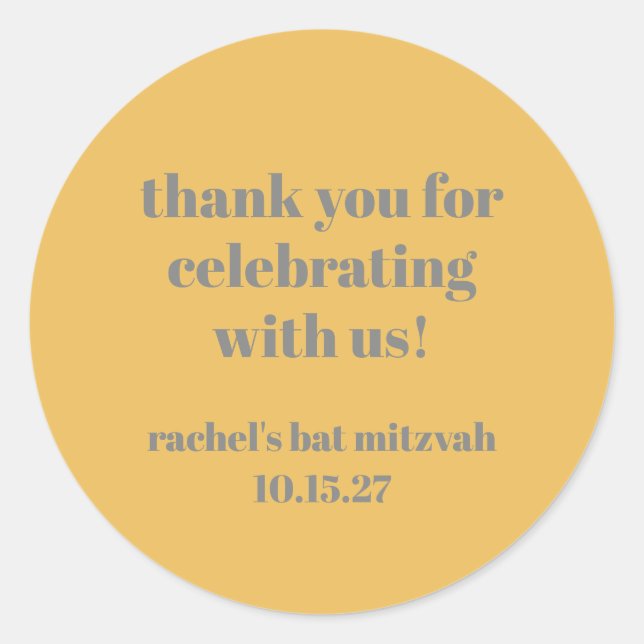 Adesivo Bat Mitzvah, Cinza Amarelo Frio Personalizado Obri (Frente)