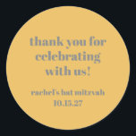 Adesivo Bat Mitzvah, Cinza Amarelo Frio Personalizado Obri<br><div class="desc">Bat Mitzvah,  Cinza Amarelo,   Personalizada,  Obrigado,  Clássico Vinheta Redonda</div>