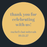 Adesivo Bat Mitzvah, Cinza Amarelo Frio Personalizado Obri<br><div class="desc">Bat Mitzvah,  Cinza Amarelo,   Personalizada,  Obrigado,  Clássico Vinheta Redonda</div>