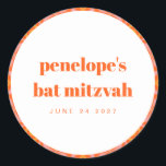 Adesivo Bat Mitzvah, com retrorgrafia laranja esbranquiçad<br><div class="desc">Vinheta redonda clássica com cor laranja esbranquiçada</div>