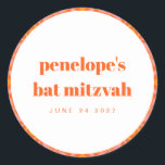 Adesivo Bat Mitzvah, com retrorgrafia laranja esbranquiçad<br><div class="desc">Vinheta redonda clássica com cor laranja esbranquiçada</div>