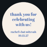 Adesivo Bat Mitzvah, Cuja Bata Costura Azul De Marinha Bol<br><div class="desc">Tipografia Negrito Vazio Azul Fora Personalizada Bat Mitzvah Obrigado Clássico Vinheta Redonda</div>